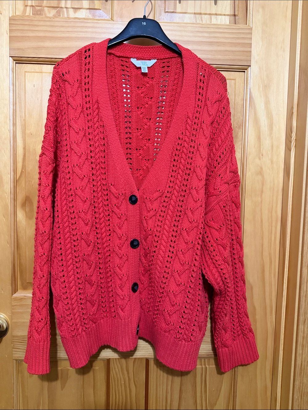 Time and Tru Red Cable Knit Button-Front Cardigan, Plus Size XXXL/22.
